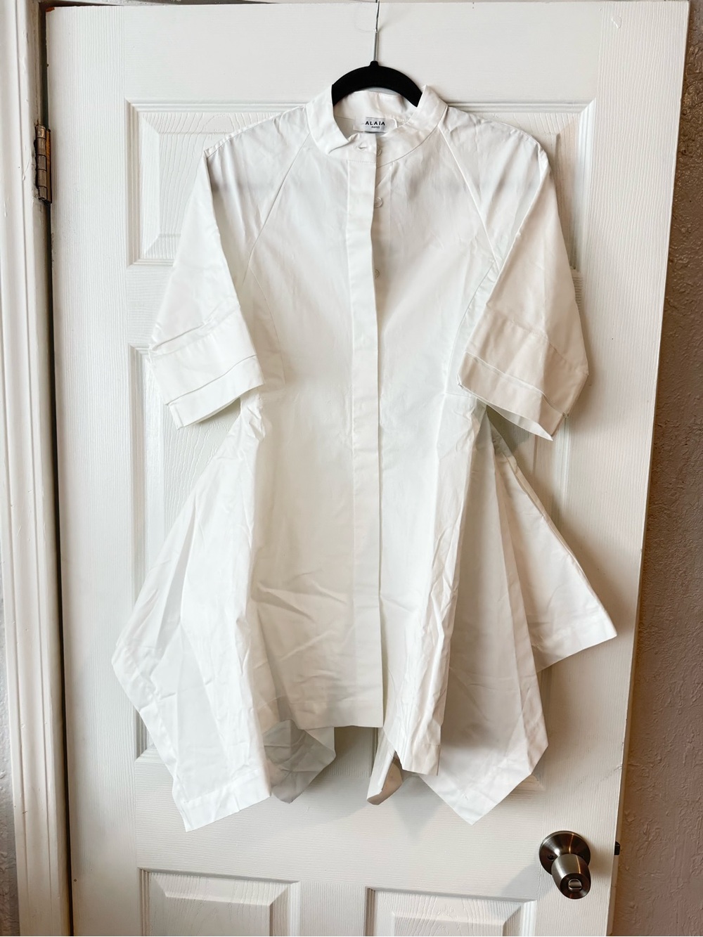 Paneled Handkerchief-Hem Mini Shirtdress